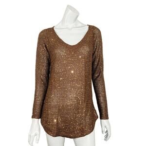 Soft Surroundings Scoop neck Brown Sequin knit Pullover Sweater Women's Size S